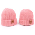 Adult Childre Leather Label Knitted Beanie Hat